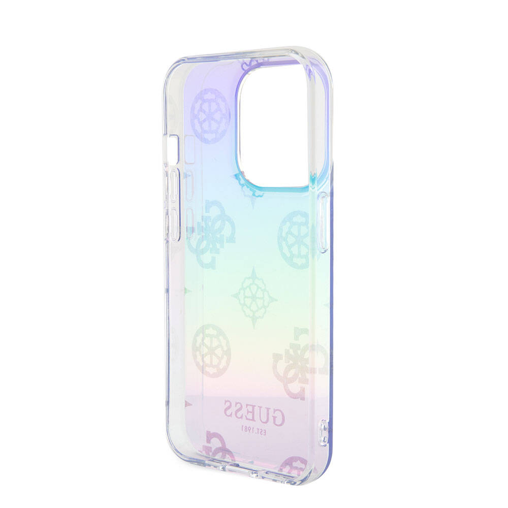iPhone 15 Pro Kılıf Guess Orjinal Lisanslı Desenli Yazı Logolu Askı İpli Holografik Glitter Peony Kılıf
