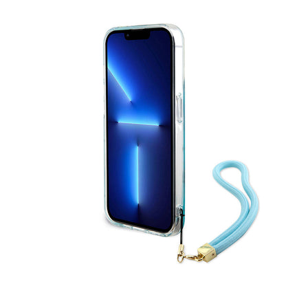 iPhone 15 Pro Kılıf Guess Orjinal Lisanslı Desenli Yazı Logolu Askı İpli Holografik Glitter Peony Kılıf
