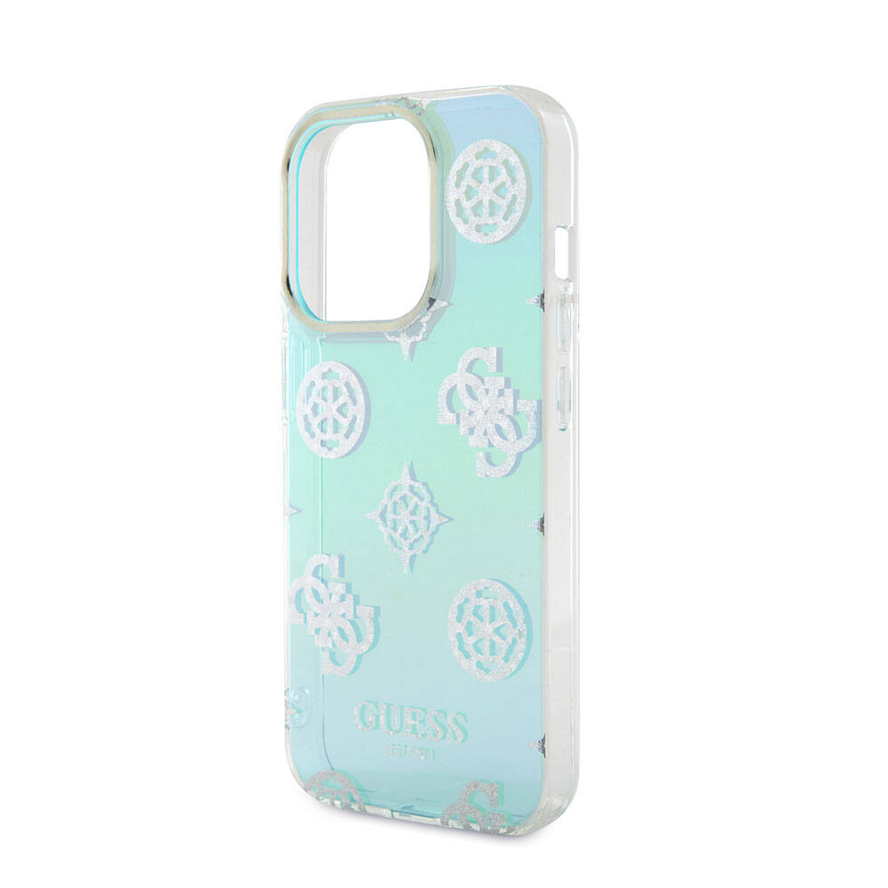 iPhone 15 Pro Kılıf Guess Orjinal Lisanslı Desenli Yazı Logolu Askı İpli Holografik Glitter Peony Kılıf