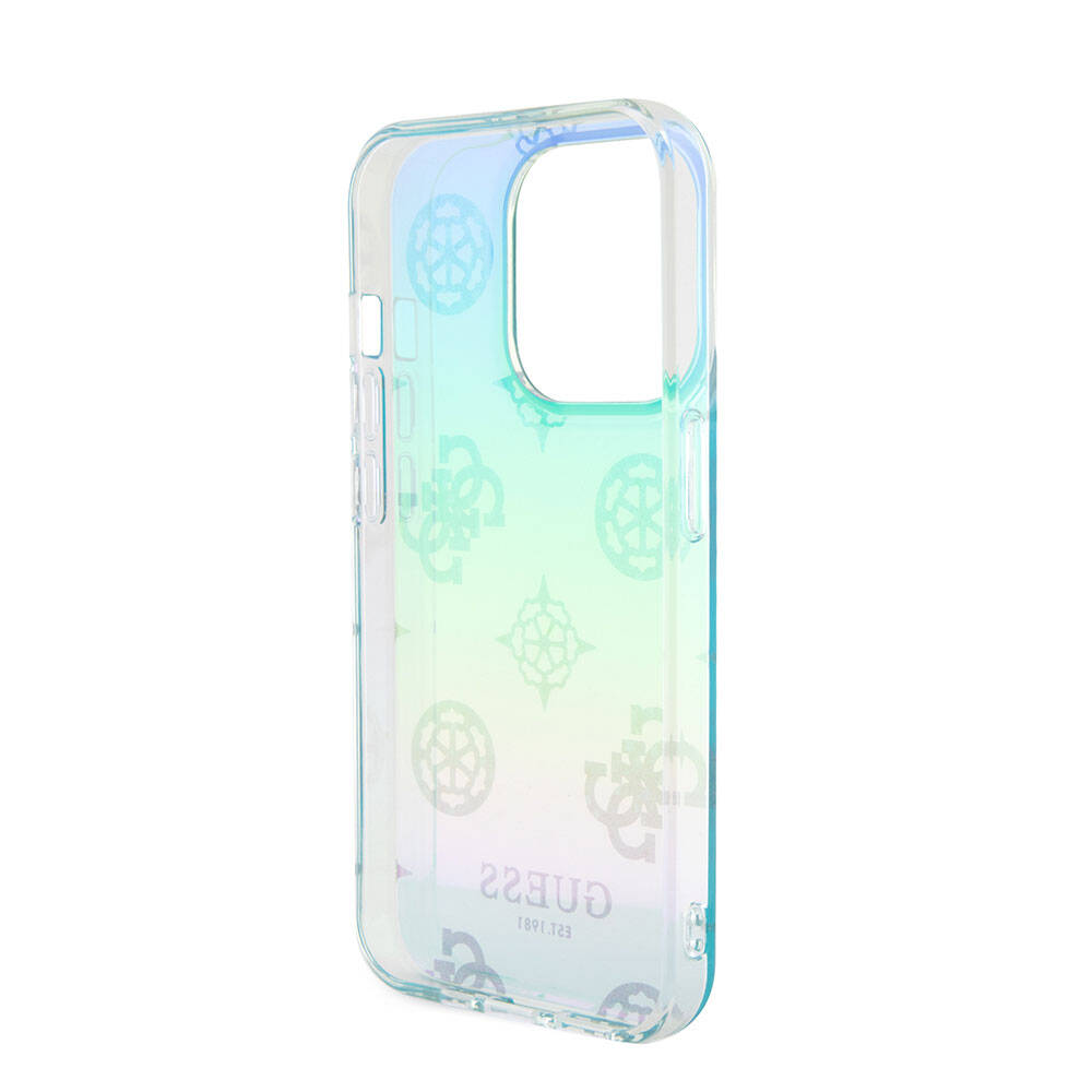 iPhone 15 Pro Kılıf Guess Orjinal Lisanslı Desenli Yazı Logolu Askı İpli Holografik Glitter Peony Kılıf