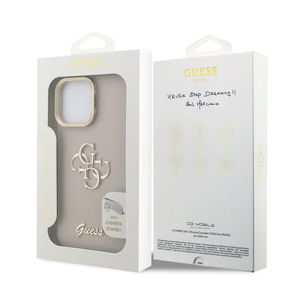 iPhone 15 Pro Kılıf Guess Orjinal Lisanslı Grained Yazı Logolu Kamera Standlı Kılıf