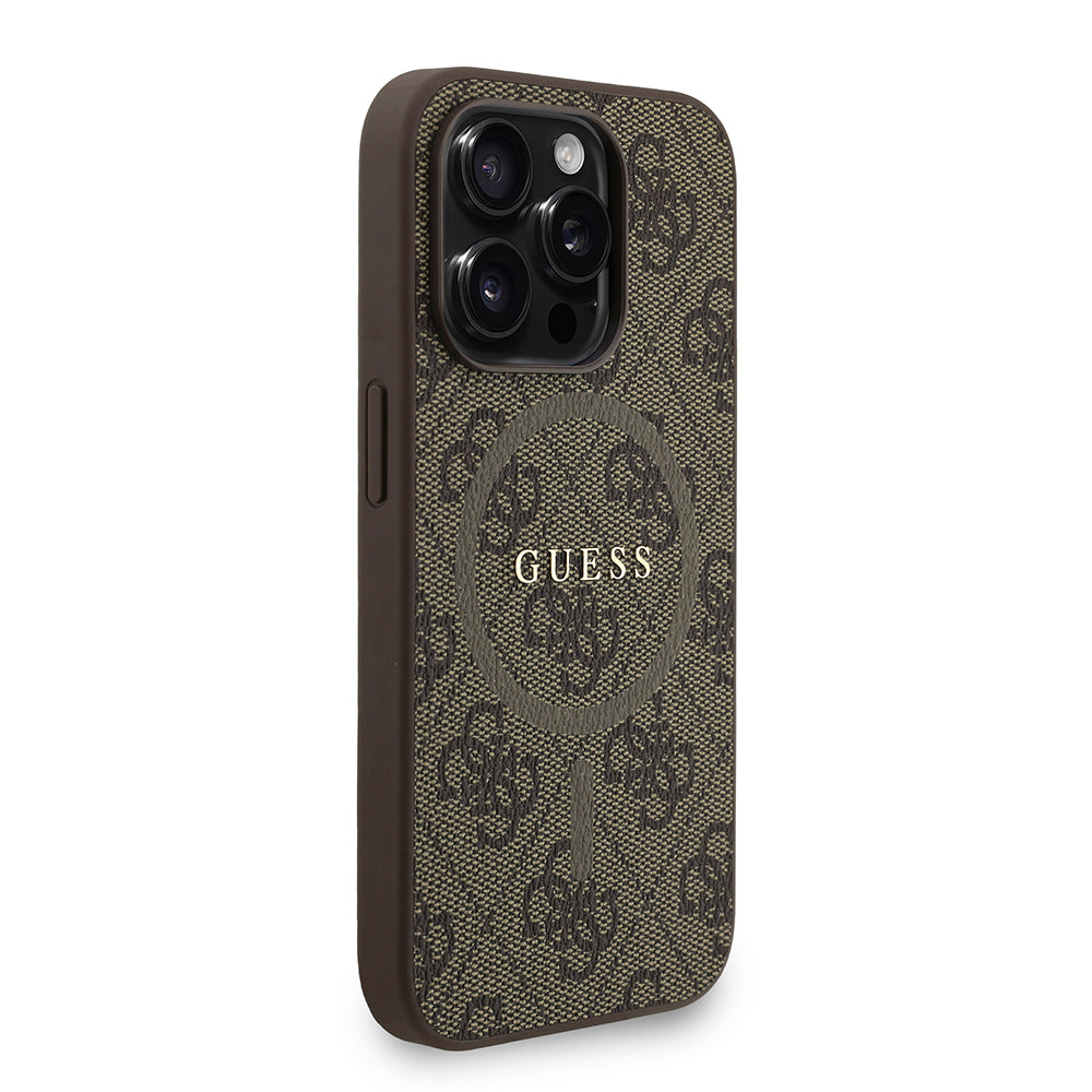 iPhone 15 Pro Kılıf Guess Orjinal Lisanslı M-safe Şarj Özellikli PU Deri Bilek Askı İpli Yazı Logolu Kılıf