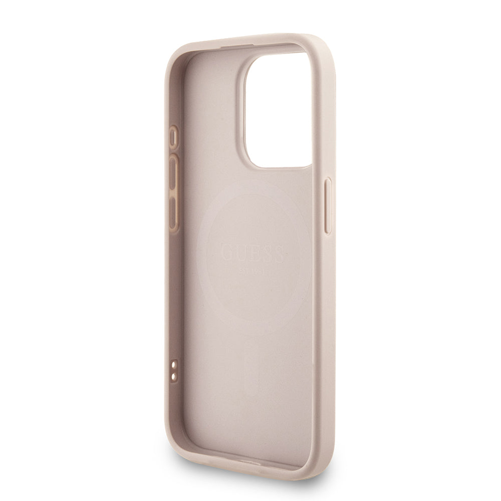 iPhone 15 Pro Kılıf Guess Orjinal Lisanslı M-safe Şarj Özellikli PU Deri Bilek Askı İpli Yazı Logolu Kılıf