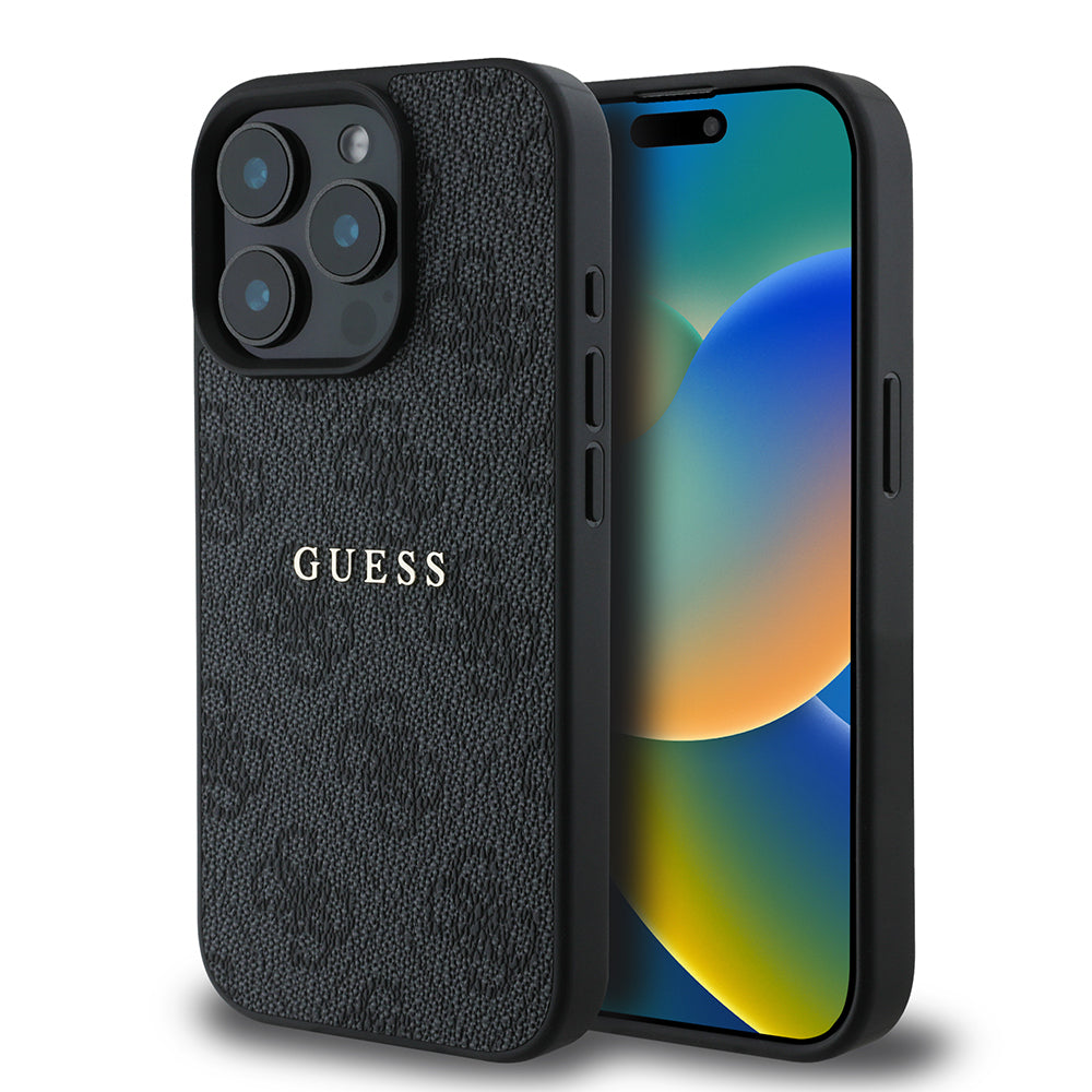 Apple iPhone 15 Pro Kılıf Guess Orjinal Lisanslı Magsafe Şarj Özellikli 4G Desen Yazı Logolu Kapak Pembe