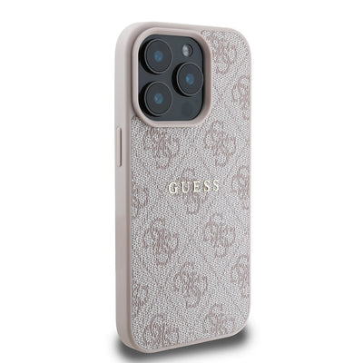 Apple iPhone 15 Pro Kılıf Guess Orjinal Lisanslı Magsafe Şarj Özellikli 4G Desen Yazı Logolu Kapak Pembe