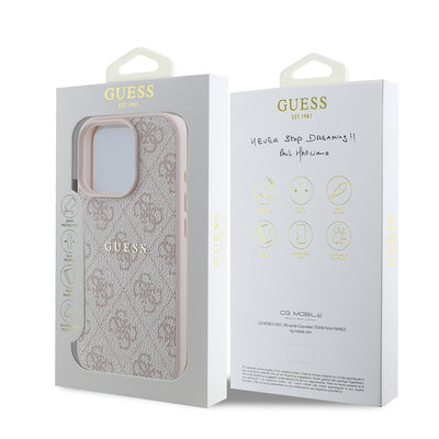 Apple iPhone 15 Pro Kılıf Guess Orjinal Lisanslı Magsafe Şarj Özellikli 4G Desen Yazı Logolu Kapak Pembe