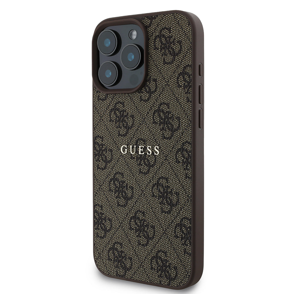 Apple iPhone 15 Pro Kılıf Guess Orjinal Lisanslı Magsafe Şarj Özellikli 4G Desen Yazı Logolu Kapak Pembe