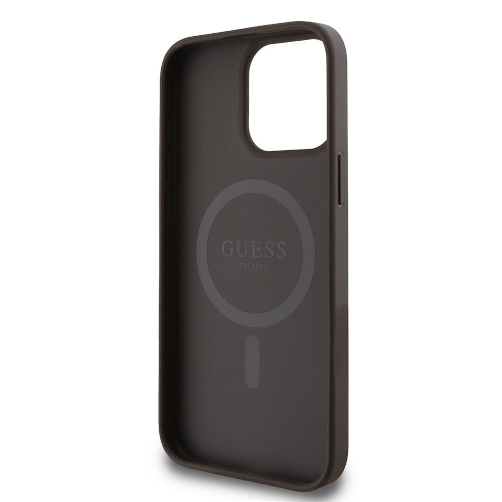 Apple iPhone 15 Pro Kılıf Guess Orjinal Lisanslı Magsafe Şarj Özellikli 4G Desen Yazı Logolu Kapak Pembe