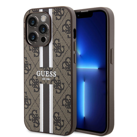 iPhone 15 Pro Kılıf Guess Orjinal Lisanslı M-safe Şarj Özellikli 4G Şerit Tasarımlı Printed Kılıf
