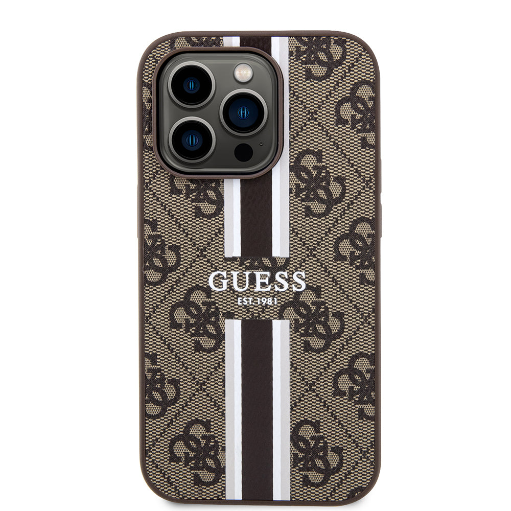 iPhone 15 Pro Kılıf Guess Orjinal Lisanslı M-safe Şarj Özellikli 4G Şerit Tasarımlı Printed Kılıf