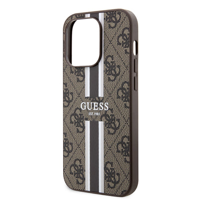 Apple iPhone 15 Pro Kılıf Guess Orjinal Lisanslı Magsafe Şarj Özellikli 4G Şerit Tasarımlı Printed Kapak Pembe