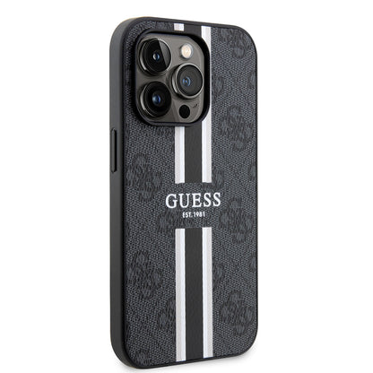iPhone 15 Pro Kılıf Guess Orjinal Lisanslı M-safe Şarj Özellikli 4G Şerit Tasarımlı Printed Kılıf