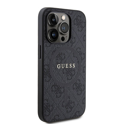 iPhone 15 Pro Kılıf Guess Orjinal Lisanslı M-safe Şarj Özellikli PU Halkalı 4G Desenli Yazı Logolu Kılıf
