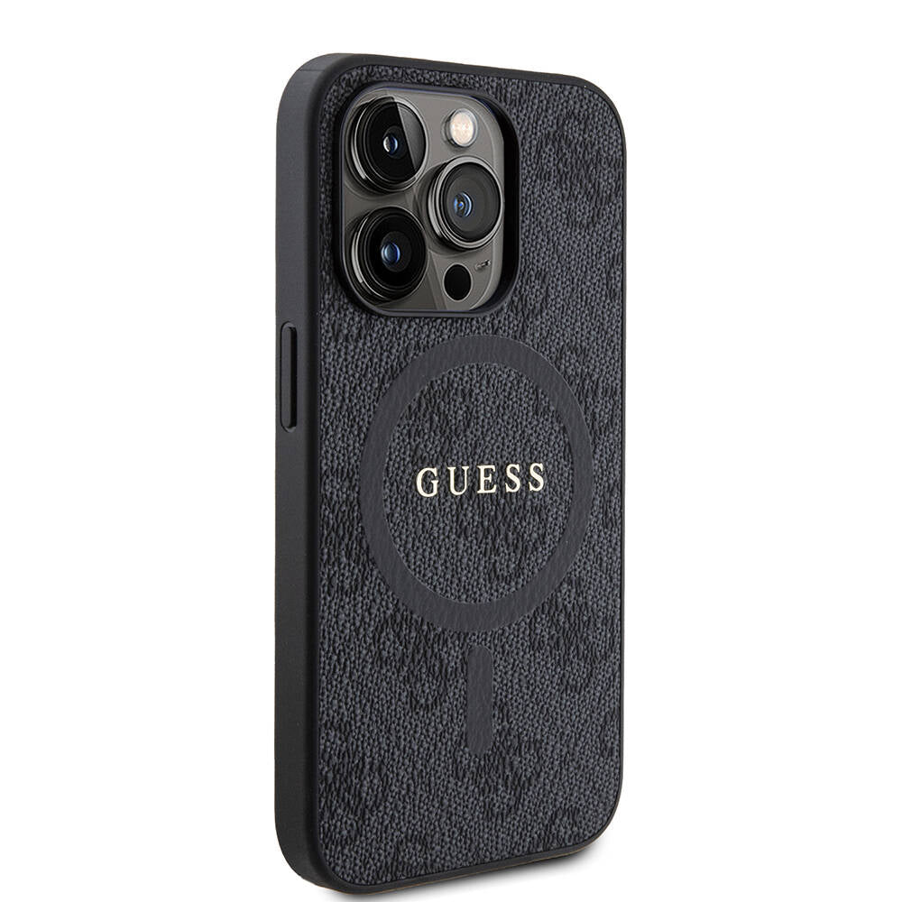 Apple iPhone 15 Pro Kılıf Guess Orjinal Lisanslı Magsafe Şarj Özellikli PU Halkalı 4G Desenli Yazı Logolu Kapak Pembe