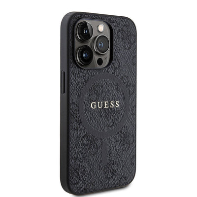 Apple iPhone 15 Pro Kılıf Guess Orjinal Lisanslı Magsafe Şarj Özellikli PU Halkalı 4G Desenli Yazı Logolu Kapak Pembe
