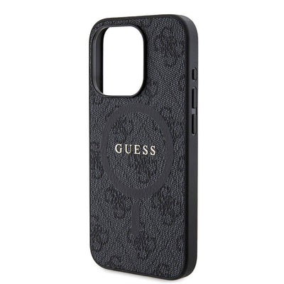 Apple iPhone 15 Pro Kılıf Guess Orjinal Lisanslı Magsafe Şarj Özellikli PU Halkalı 4G Desenli Yazı Logolu Kapak Pembe