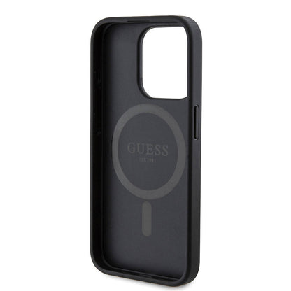 iPhone 15 Pro Kılıf Guess Orjinal Lisanslı M-safe Şarj Özellikli PU Halkalı 4G Desenli Yazı Logolu Kılıf