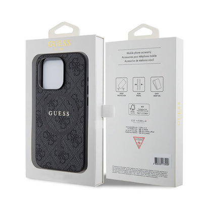Apple iPhone 15 Pro Kılıf Guess Orjinal Lisanslı Magsafe Şarj Özellikli PU Halkalı 4G Desenli Yazı Logolu Kapak Pembe