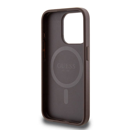 iPhone 15 Pro Kılıf Guess Orjinal Lisanslı M-safe Şarj Özellikli PU Halkalı 4G Desenli Yazı Logolu Kılıf