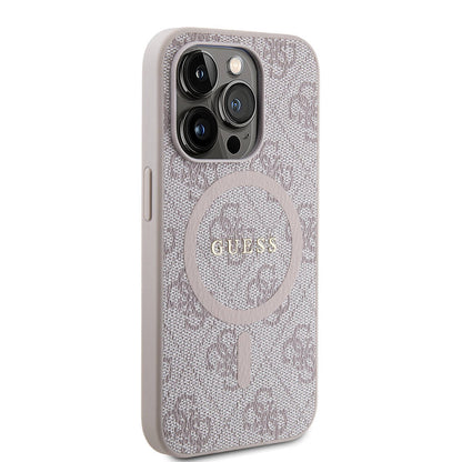 iPhone 15 Pro Kılıf Guess Orjinal Lisanslı M-safe Şarj Özellikli PU Halkalı 4G Desenli Yazı Logolu Kılıf