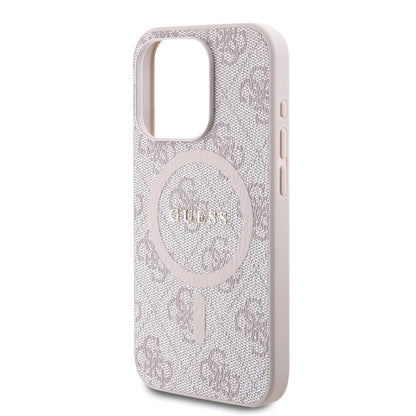 iPhone 15 Pro Kılıf Guess Orjinal Lisanslı M-safe Şarj Özellikli PU Halkalı 4G Desenli Yazı Logolu Kılıf