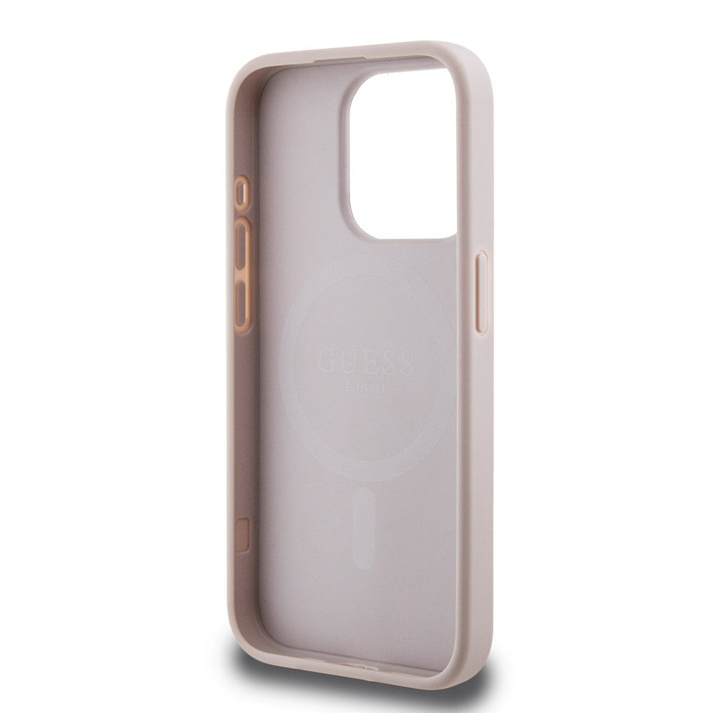 iPhone 15 Pro Kılıf Guess Orjinal Lisanslı M-safe Şarj Özellikli PU Üçgen Logo 4G Desenli Kılıf
