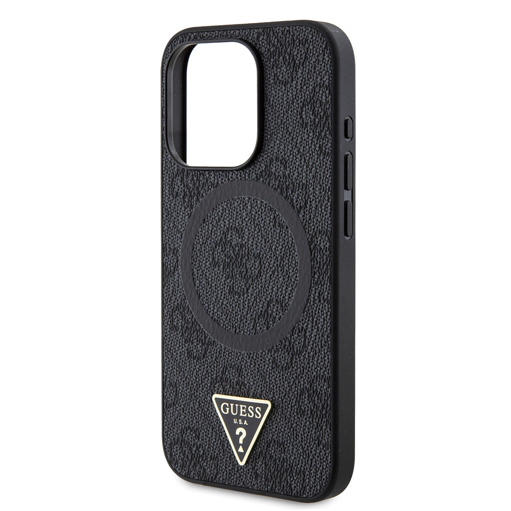 iPhone 15 Pro Kılıf Guess Orjinal Lisanslı M-safe Şarj Özellikli PU Üçgen Logo 4G Desenli Kılıf