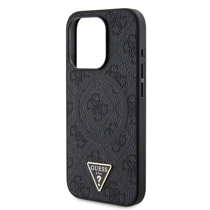 iPhone 15 Pro Kılıf Guess Orjinal Lisanslı M-safe Şarj Özellikli PU Üçgen Logo 4G Desenli Kılıf