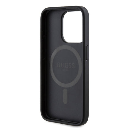 iPhone 15 Pro Kılıf Guess Orjinal Lisanslı M-safe Şarj Özellikli PU Üçgen Logo 4G Desenli Kılıf