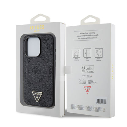 iPhone 15 Pro Kılıf Guess Orjinal Lisanslı M-safe Şarj Özellikli PU Üçgen Logo 4G Desenli Kılıf