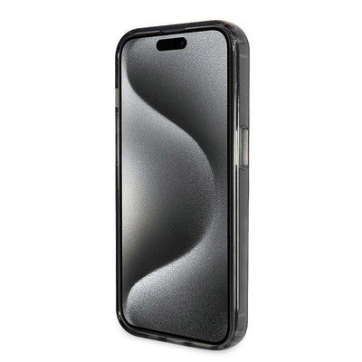 Apple iPhone 15 Pro Kılıf Guess Orjinal Lisanslı Magsafe Şarj Özellikli Simli Arka Yüzey Ring Standlı Kapak Mor