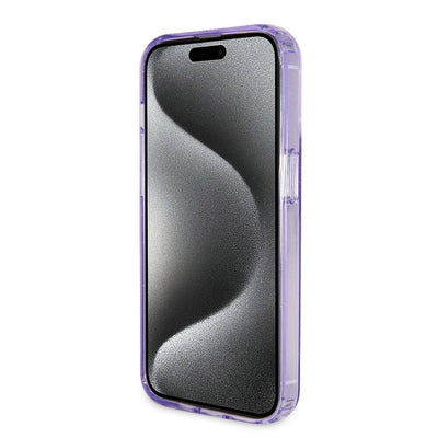 Apple iPhone 15 Pro Kılıf Guess Orjinal Lisanslı Magsafe Şarj Özellikli Simli Arka Yüzey Ring Standlı Kapak Renksiz