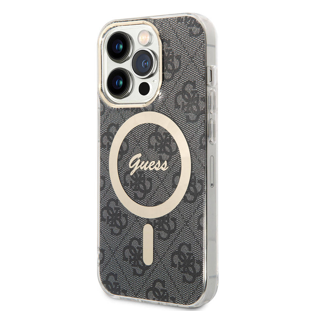 iPhone 15 Pro Kılıf Guess Orjinal Lisanslı M-safe Şarj Özellikli Yazı Logolu 4G Desenli Kılıf