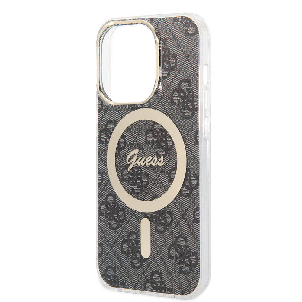 iPhone 15 Pro Kılıf Guess Orjinal Lisanslı M-safe Şarj Özellikli Yazı Logolu 4G Desenli Kılıf