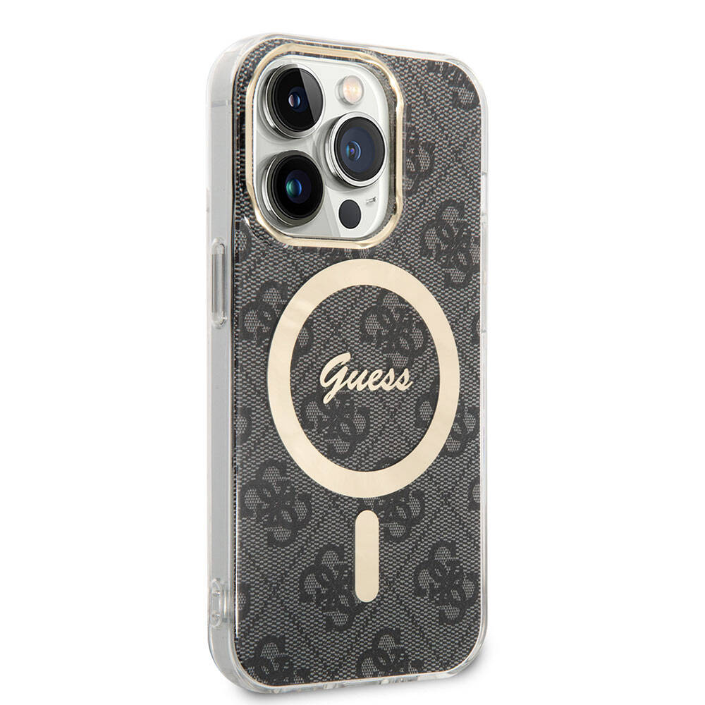 iPhone 15 Pro Kılıf Guess Orjinal Lisanslı M-safe Şarj Özellikli Yazı Logolu 4G Desenli Kılıf