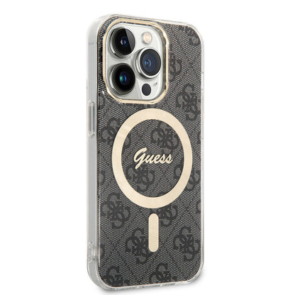 iPhone 15 Pro Kılıf Guess Orjinal Lisanslı M-safe Şarj Özellikli Yazı Logolu 4G Desenli Kılıf