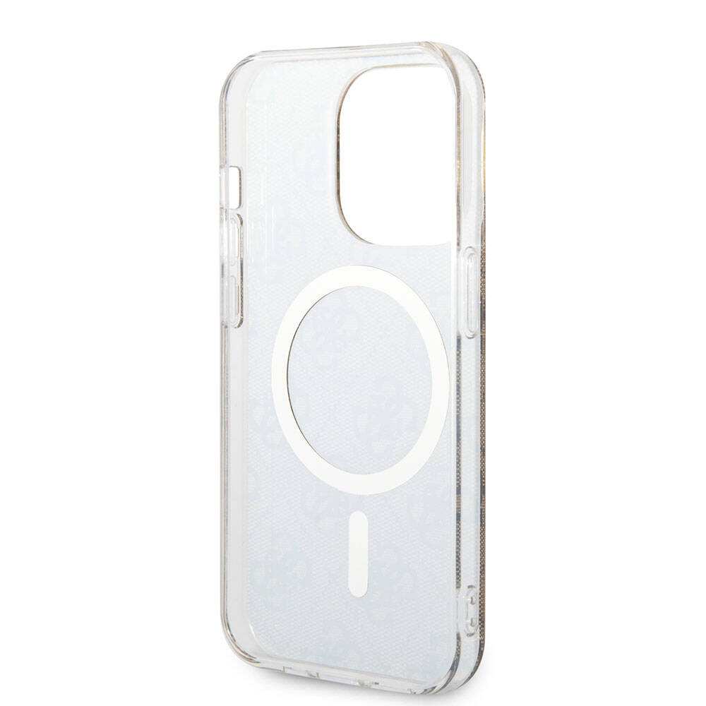 iPhone 15 Pro Kılıf Guess Orjinal Lisanslı M-safe Şarj Özellikli Yazı Logolu 4G Desenli Kılıf