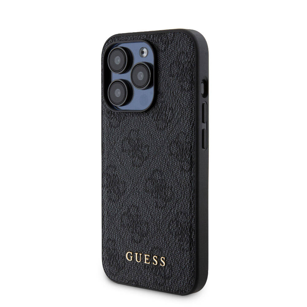 Apple iPhone 15 Pro Kılıf Guess Orjinal Lisanslı Magsafe Şarj Özellikli Yazı Logolu 4G Desenli Kapak + Powerbank 5000mAh 2in1 Set Kahverengi
