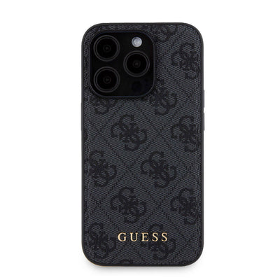 Apple iPhone 15 Pro Kılıf Guess Orjinal Lisanslı Magsafe Şarj Özellikli Yazı Logolu 4G Desenli Kapak + Powerbank 5000mAh 2in1 Set Kahverengi