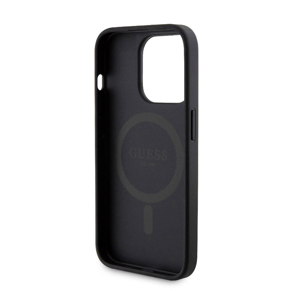 iPhone 15 Pro Kılıf Guess Orjinal Lisanslı M-safe Şarj Özellikli Yazı Logolu 4G Desenli Kılıf + Powerbank 5000mAh 2in1 Set