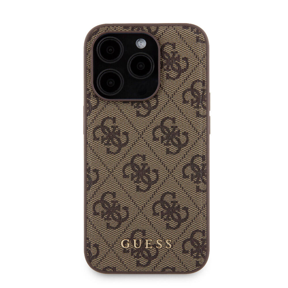 iPhone 15 Pro Kılıf Guess Orjinal Lisanslı M-safe Şarj Özellikli Yazı Logolu 4G Desenli Kılıf + Powerbank 5000mAh 2in1 Set