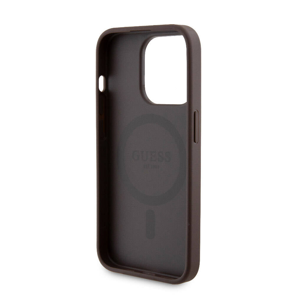 iPhone 15 Pro Kılıf Guess Orjinal Lisanslı M-safe Şarj Özellikli Yazı Logolu 4G Desenli Kılıf + Powerbank 5000mAh 2in1 Set