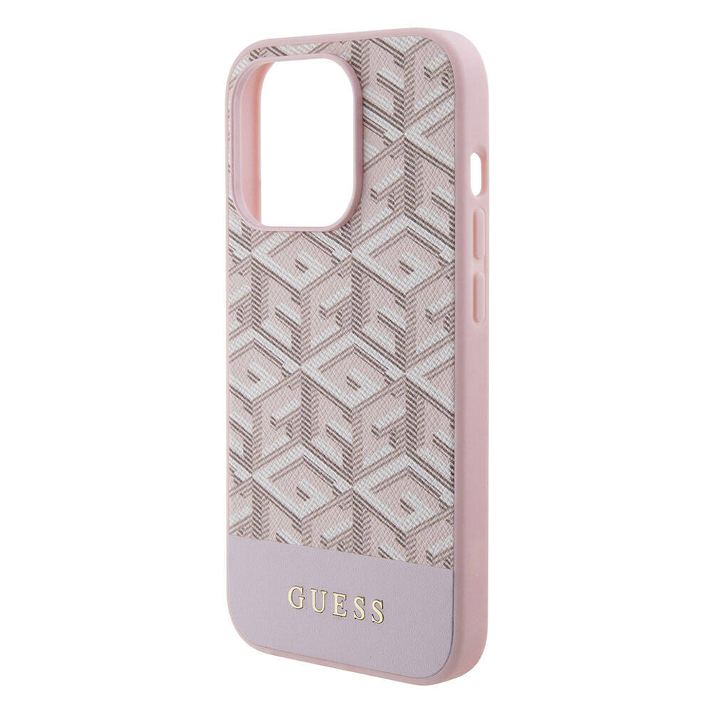 iPhone 15 Pro Kılıf Guess Orjinal Lisanslı M-safe Şarj Özellikli Yazı Logolu GCube Desenli Kılıf