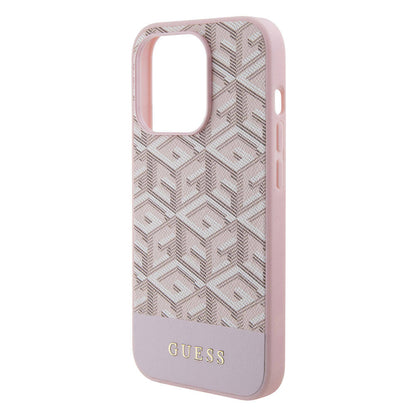 iPhone 15 Pro Kılıf Guess Orjinal Lisanslı M-safe Şarj Özellikli Yazı Logolu GCube Desenli Kılıf