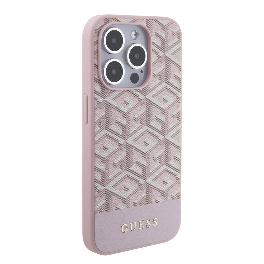 iPhone 15 Pro Kılıf Guess Orjinal Lisanslı M-safe Şarj Özellikli Yazı Logolu GCube Desenli Kılıf