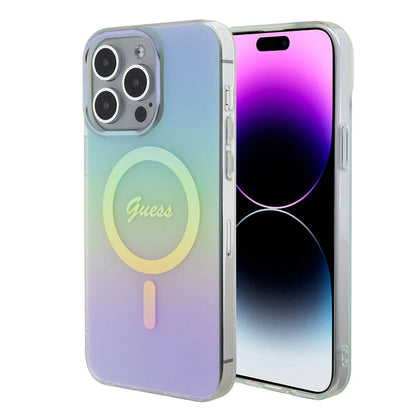 iPhone 15 Pro Kılıf Guess Orjinal Lisanslı M-safe Şarj Özellikli Yazı Logolu Iridescent Kılıf