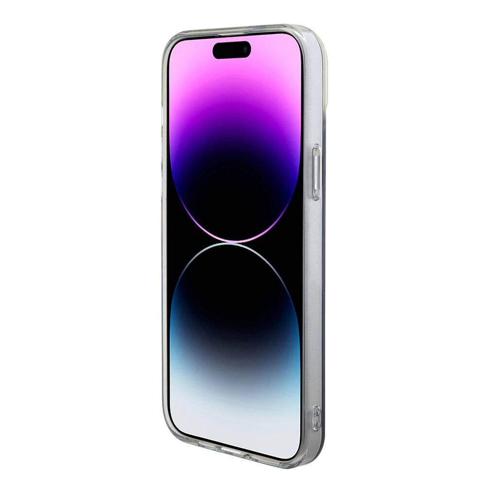 iPhone 15 Pro Kılıf Guess Orjinal Lisanslı M-safe Şarj Özellikli Yazı Logolu Iridescent Kılıf