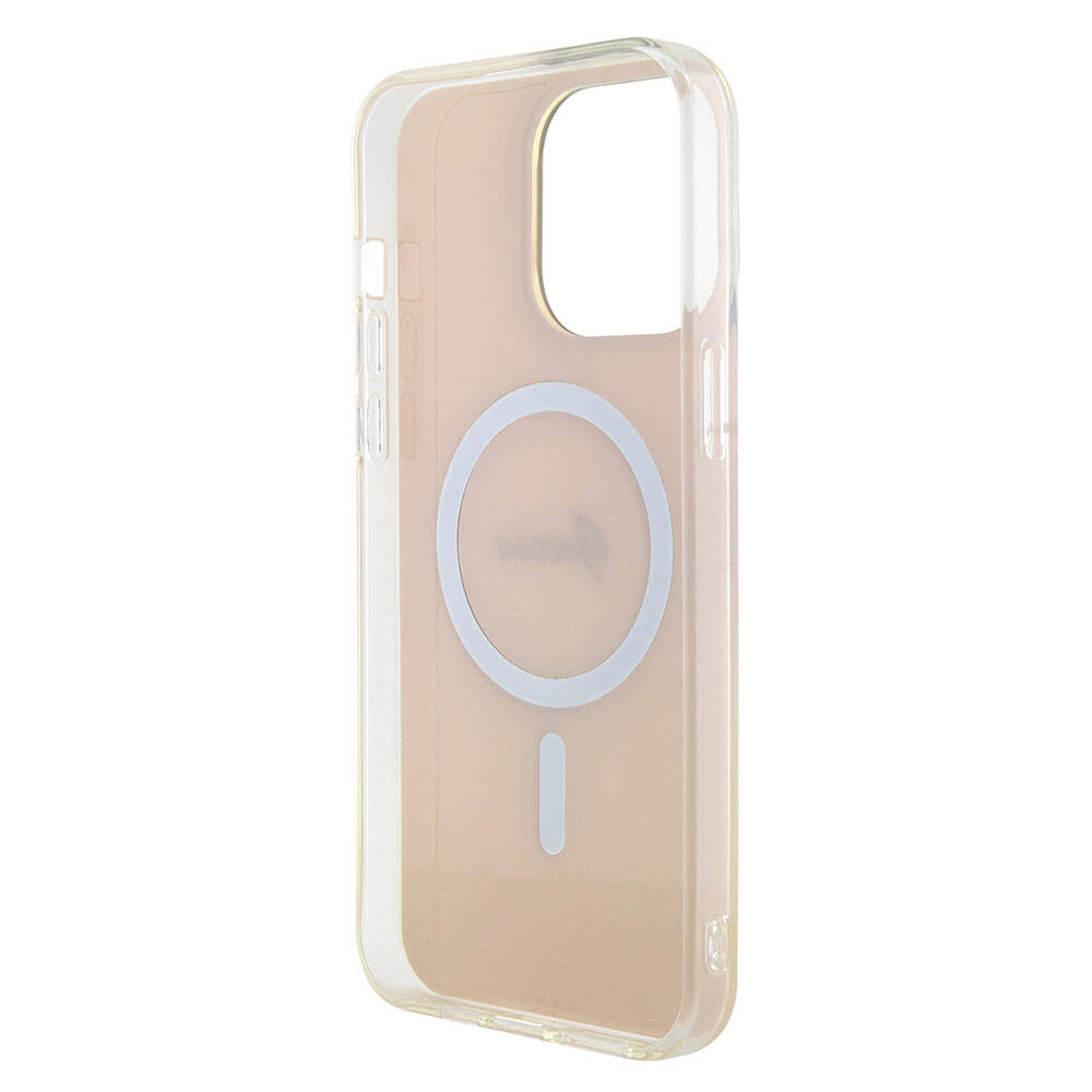 Apple iPhone 15 Pro Kılıf Guess Orjinal Lisanslı Magsafe Şarj Özellikli Yazı Logolu Iridescent Kapak Mor