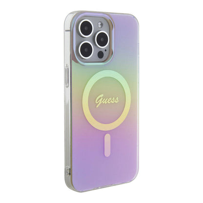 iPhone 15 Pro Kılıf Guess Orjinal Lisanslı M-safe Şarj Özellikli Yazı Logolu Iridescent Kılıf