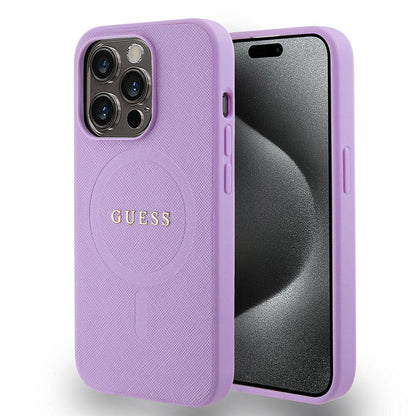 iPhone 15 Pro Kılıf Guess Orjinal Lisanslı M-safe Şarj Özellikli Yazı Logolu Saffiano Kılıf